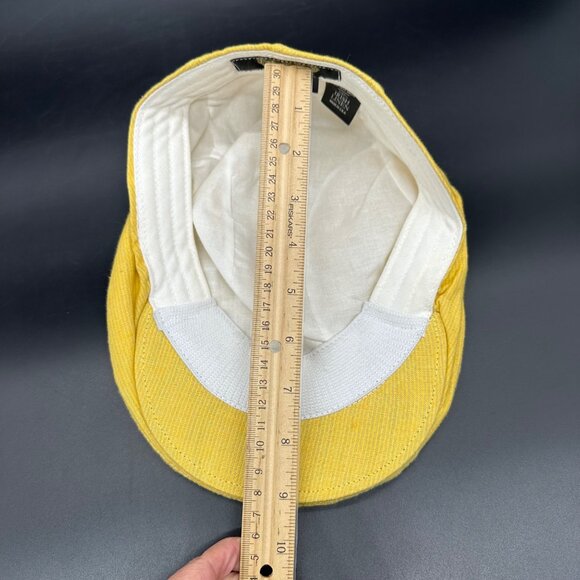 Yellow Hat Flat Cap Newsboy Cabbie Dobbs USA Yellow Gray Stripe Irish Linen L/XL - Picture 9 of 9